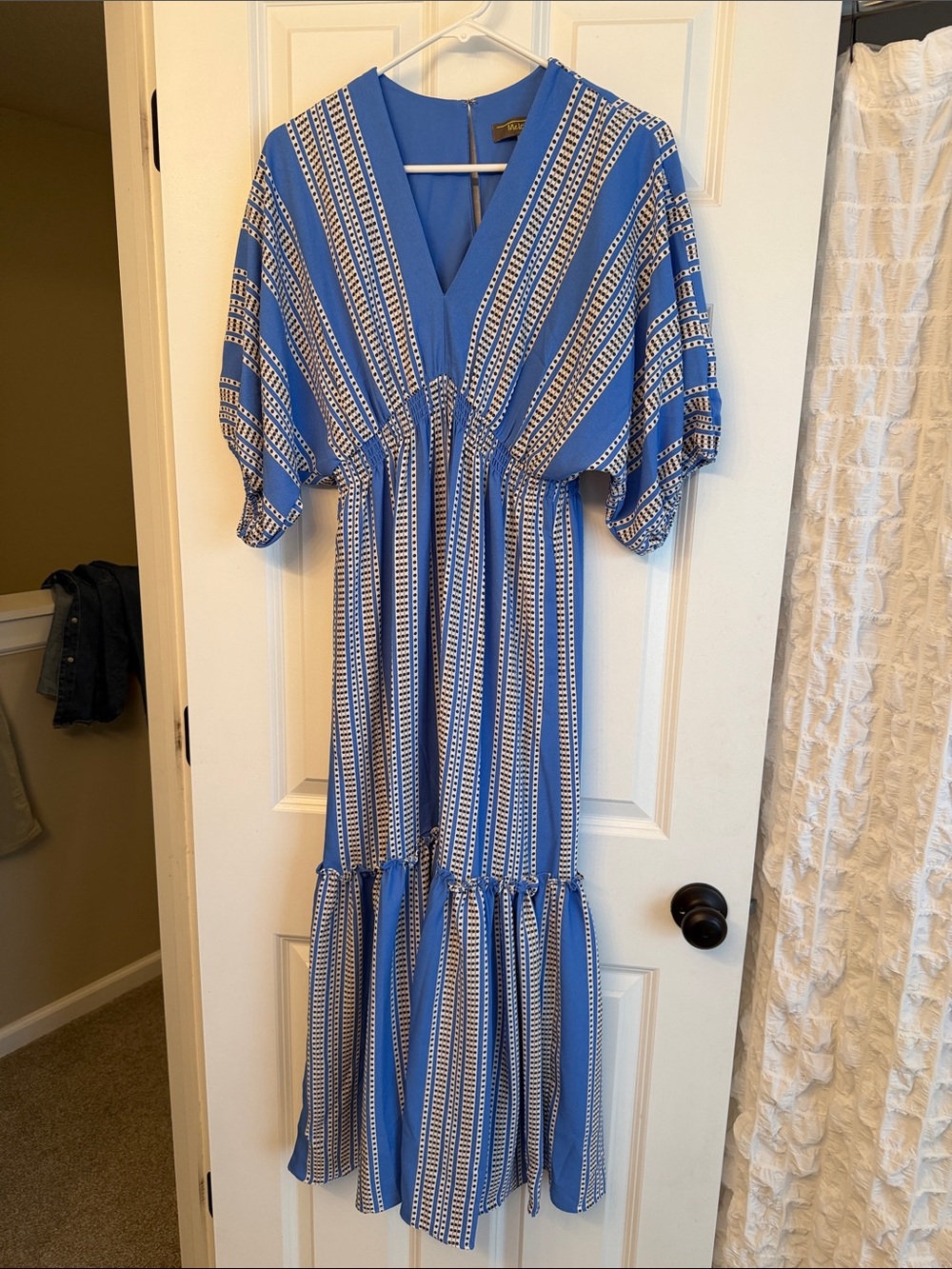 Blue Striped V-Neck Maxi Dress
